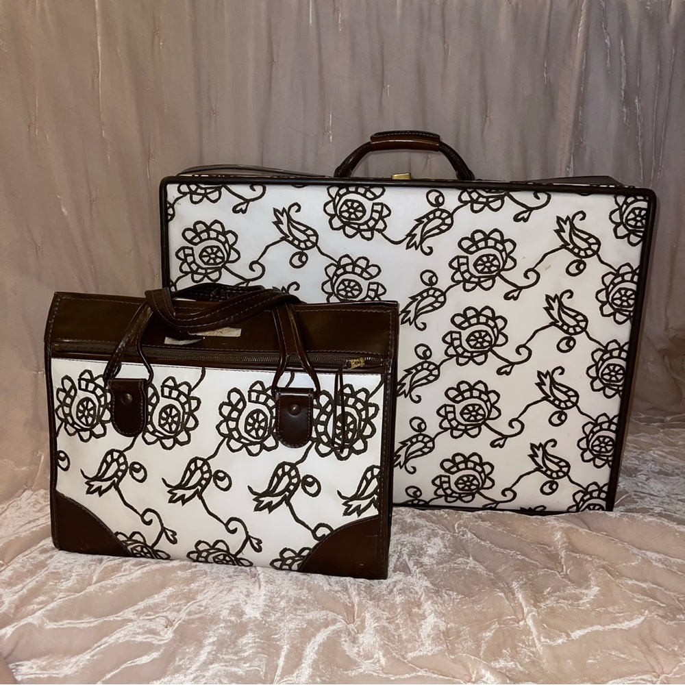 VINTAGE HARTMANN‎ LUGGAGE SUITCASE & SHOULDER CARRY ON BAG FLORAL EMBROIDERED